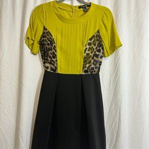 A-Line Dress (yellow, black, and transparent leopard print on sides) | F21 (S)